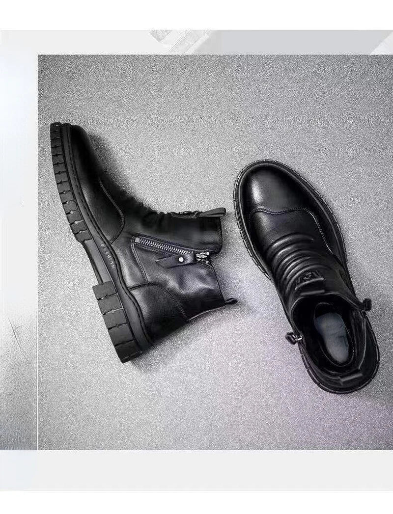 Autumn New Knight Boots Cotton Shoescasual Sports Shoes Leather Shoes High Top Shoes Fashionable Men'S Shoes
