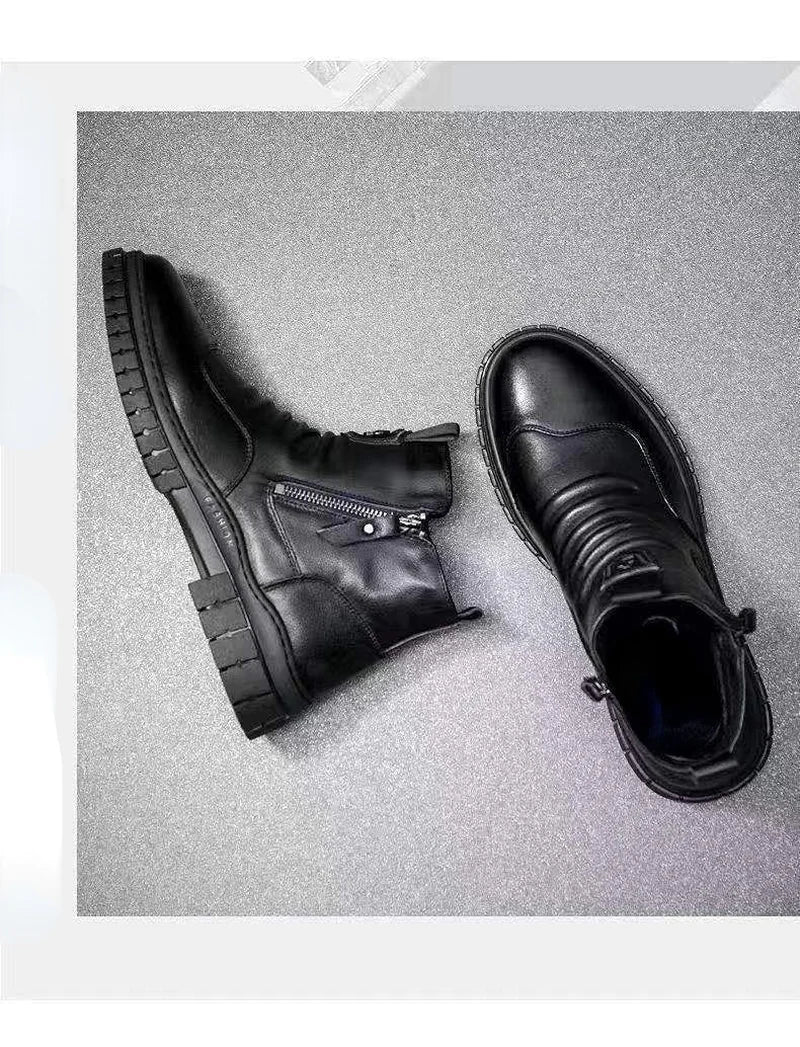 Autumn New Knight Boots Cotton Shoescasual Sports Shoes Leather Shoes High Top Shoes Fashionable Men'S Shoes