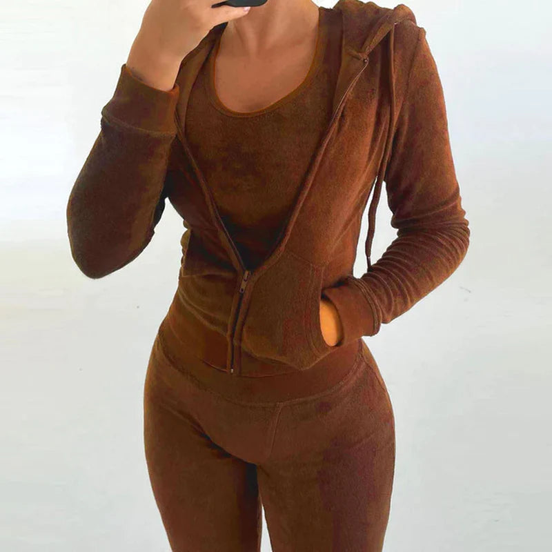 Cropped Jacket Tracksuit Two Piece Set Elegant 2 Pieces Sets Women Luxury Outfit Sweatsuit Velour Zip up Hoodie Jackets