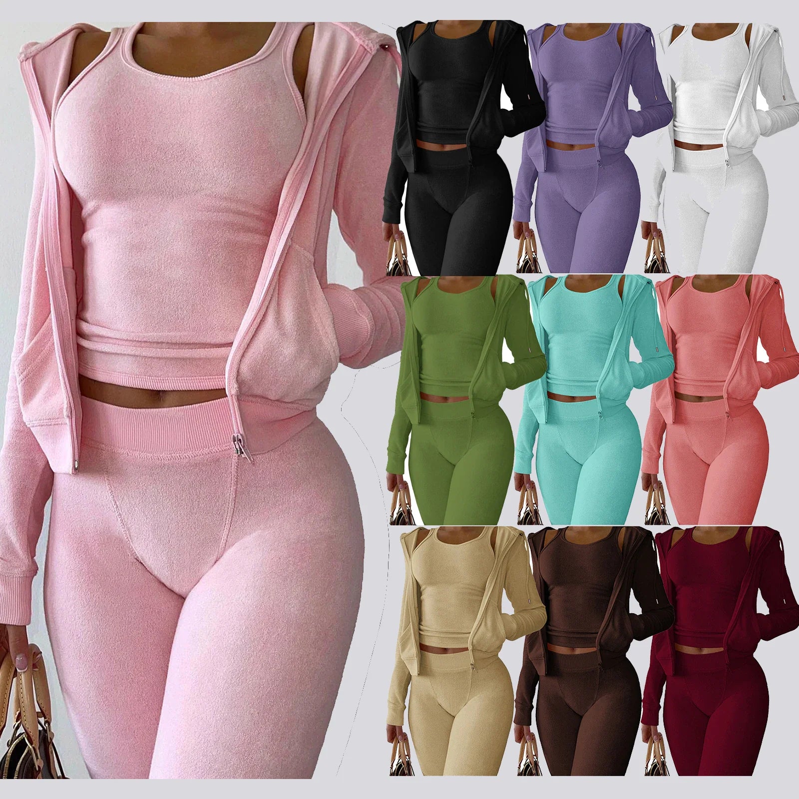 Cropped Jacket Tracksuit Two Piece Set Elegant 2 Pieces Sets Women Luxury Outfit Sweatsuit Velour Zip up Hoodie Jackets