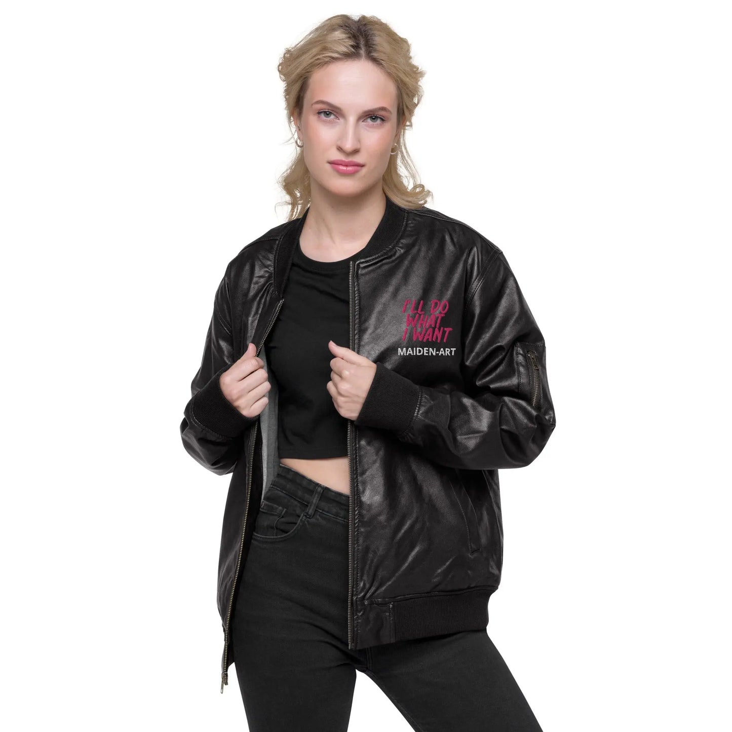 REBEL GIRL Leather Bomber Jacket