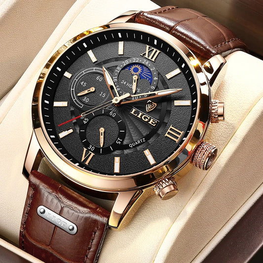 New LIGE Men'S Watches Top Brand Luxury Men Wrist Watch Man Leather Quartz Watch Sports Waterproof Male Clock Relogio Masculino