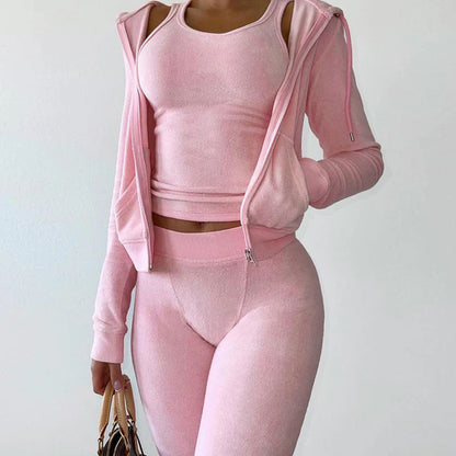 Cropped Jacket Tracksuit Two Piece Set Elegant 2 Pieces Sets Women Luxury Outfit Sweatsuit Velour Zip up Hoodie Jackets